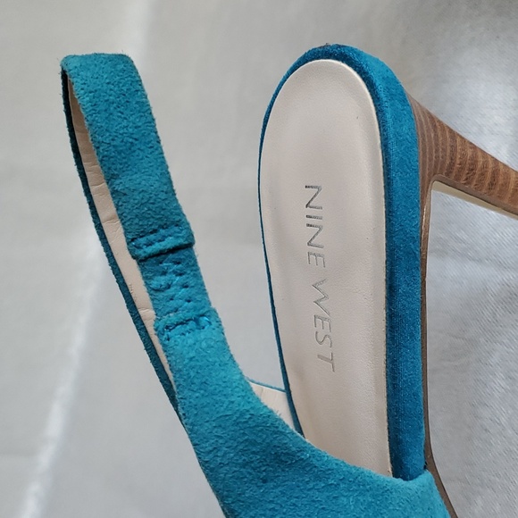 NINE WEST Teal Suede Leather Upper Slingback Heels SIZE: 9M - Picture 6 of 13